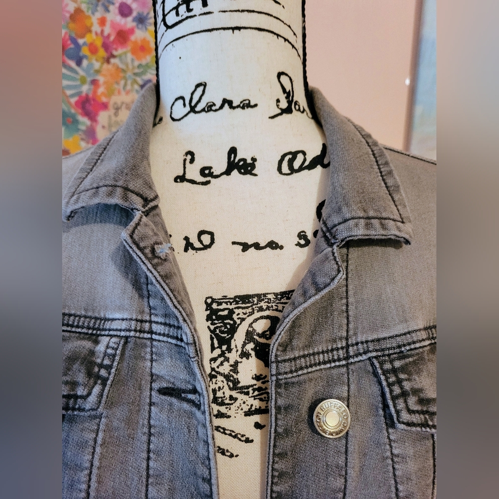 Buffalo David Bitton Light Gray Stretch Denim Knit Jacket, Pockets, EUC, S - Picture 8 of 16